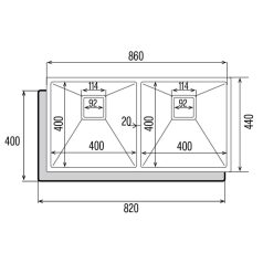   CATA - Mosogatótálca CB-2 40-40 R10 inox munkalap alá szerelhető
