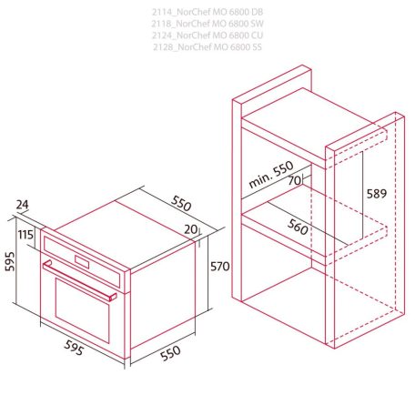 NODOR - Beépíthető sütő NorChef MO-6800 CU fekete/réz AIR FRYER