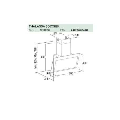 CATA - Páraelszívó THALASSA 600 XGBK/F fekete Hob to Hood