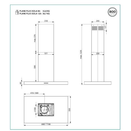 FALMEC PLANE PLUS sziget páraelszívó, 90 cm, inox