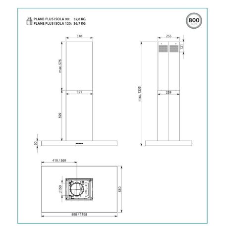 FALMEC PLANE PLUS sziget páraelszívó, 90 cm, fekete