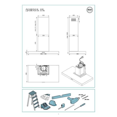 FALMEC PLANE PLUS fali páraelszívó, 90 cm, inox