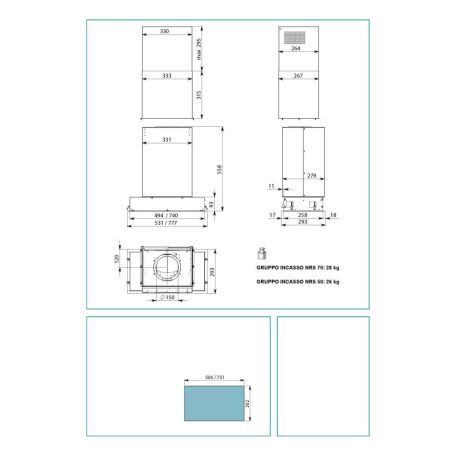 FALMEC GRUPPO INCASSO NRS PLUS beépíthető páraelszívó, 50 cm, inox