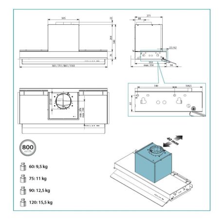 FALMEC VIRGOLA TOUCH beépíthető páraelszívó, 75 cm, fekete