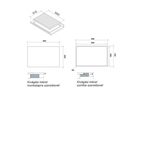 Falmec 58 cm indukciós főzőlap, fekete, 2 bridge és 2 normál zóna (elszívó vezérléssel)
