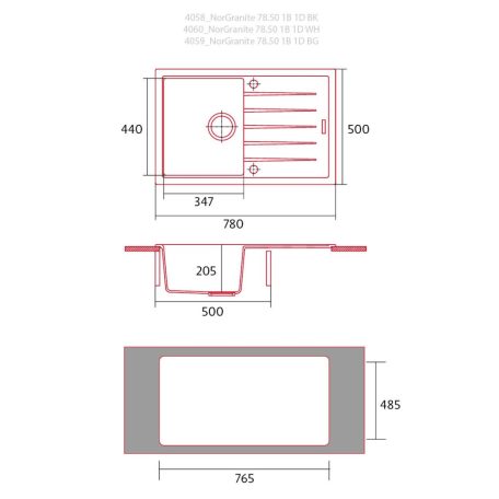 NODOR - Mosogatótálca NorGranite 78.50 1B 1D WH fehér
