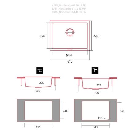 NODOR - Mosogatótálca NorGranite 55.40 1B WH fehér