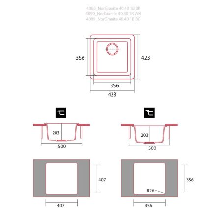 NODOR - Mosogatótálca NorGranite 40.40 1B BG beige