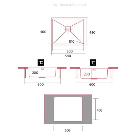 NODOR - Mosogatótálca NorAce 50.40 1C R10 CP inox munkalapra és alá is szerelhető