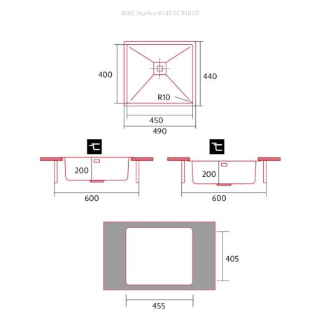 NODOR - Mosogatótálca NorAce 45.40 1C R10 CP inox munkalapra és alá is szerelhető