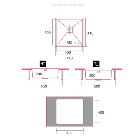 NODOR - Mosogatótálca NorAce 40.40 1C R10 CP inox munkalapra és alá is szerelhető