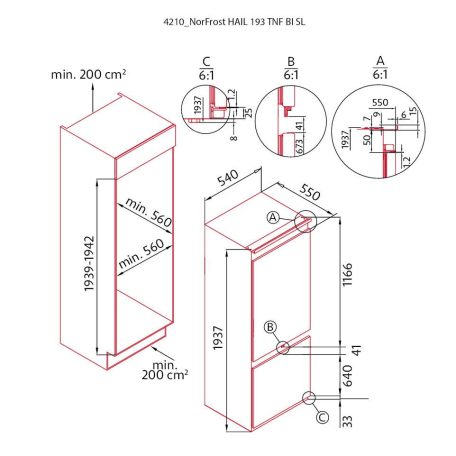 NODOR - Beépíthető hűtőszekrény NorFrost HAIL-193 TNF BI SL