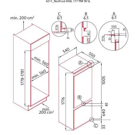 NODOR - Beépíthető hűtőszekrény NorFrost HAIL-177 TNF BI SL