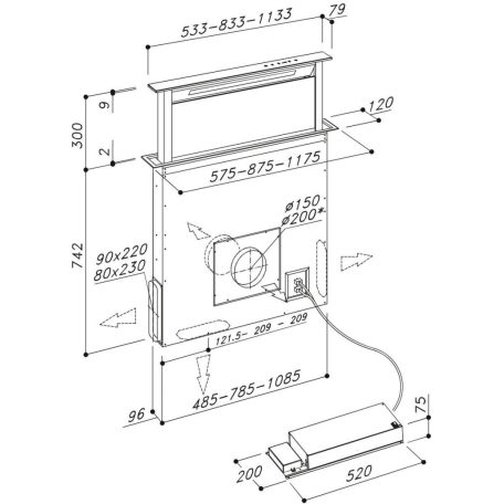 Sirius - Páraelszívó S-DD2 TC/L EM 118 Fekete üveg/inox motor nélkül