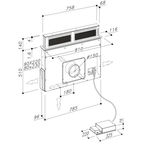 Sirius 705113500 pultba építhető páraelszívó S-DD11 PUSH UP EM inox motor nélkül