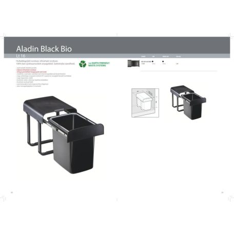 EKOTECH - Beépíthető hulladékgyűjtő ALADIN BLACK BIO - 1 x 16 liter