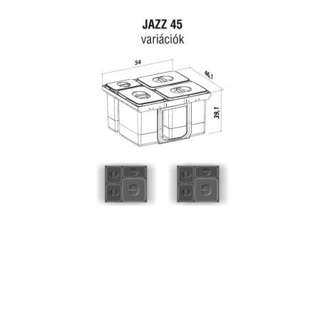 EKOTECH - Beépíthető hulladékgyűjtő JAZZ 45 - 1x15 liter+3x7 liter