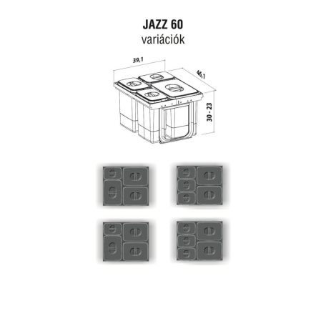 EKOTECH - Beépíthető hulladékgyűjtő JAZZ 60 - 2x15 liter+3x7 liter