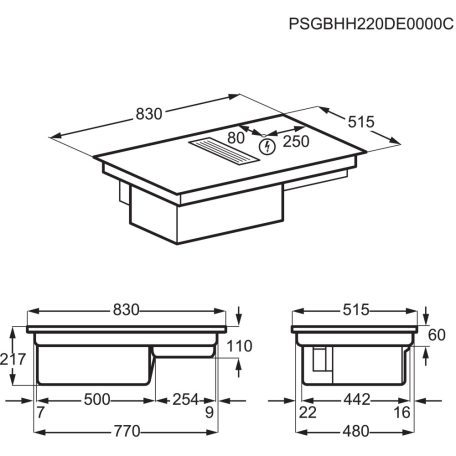 AEG CCE84779CB Indukciós főzőlap beépített páraelszívóval, 83 cm ComboHob