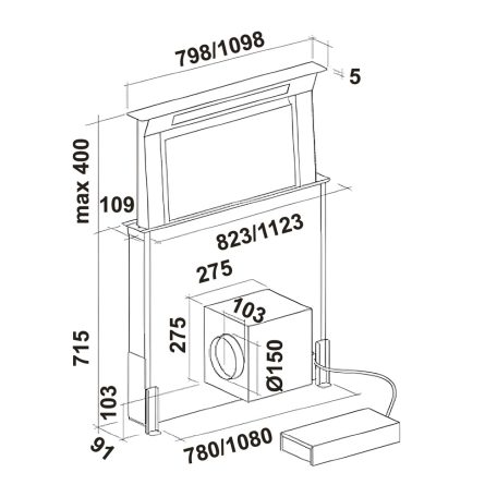 FALMEC - Páraelszívó DOWN DRAFT 90 (fekete) motor nélkül - Kiállított bemutató termék!