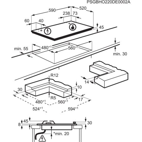 AEG HKB64453NB Gáz főzőlap, Hob2Hood, 60 cm