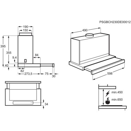Electrolux LFP816K Beépíthető Teleszkópos páraelszívó, 60 cm