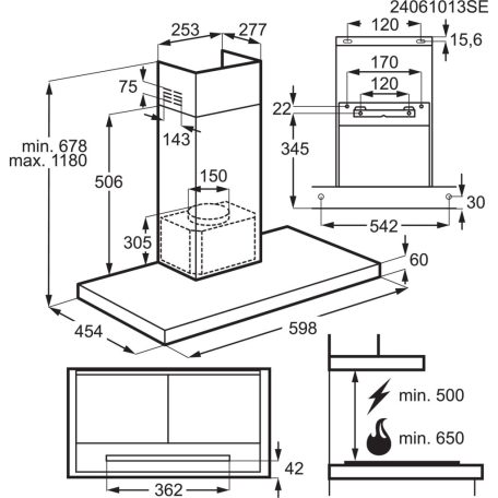 Electrolux LFT816K Beépíthető Kürtős páraelszívó, 60 cm