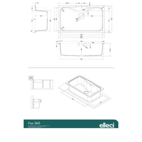 ELLECI - Mosogatótálca Fox 360 G52 Bianco Pietra - Kifutó termék!