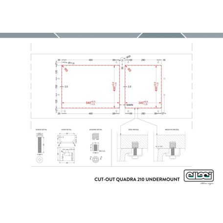 ELLECI - Mosogatótálca Quadra 210 G48 Cemento munkalap alá szerelhető - Kifutó termék!