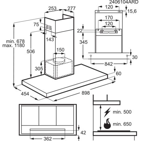 AEG NDB6791HB  Kürtős páraelszívó, Hob2Hood, Breeze funkció, 90 cm