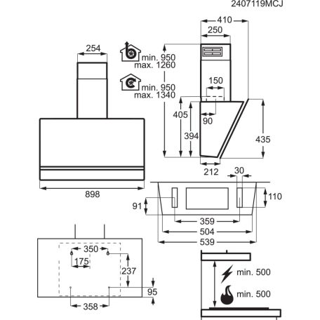 AEG NDV8791CT  Kürtős páraelszívó, Hob2Hood, Breeze funkció, 90 cm