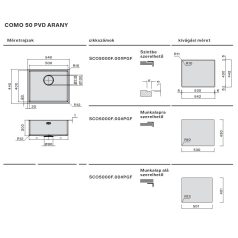   FALMEC - Mosogatótálca Como 50 GOLD PVD arany munkalapra, munkalap alá és szintbe is szerelhető - Kiállított bemutató termék!