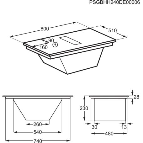 AEG TH84CC23CZ beépíthető indukciós főzőlap beépített páraelszívóval, SaphirMatt®  üvegfelület, 80 cm - ComboHob